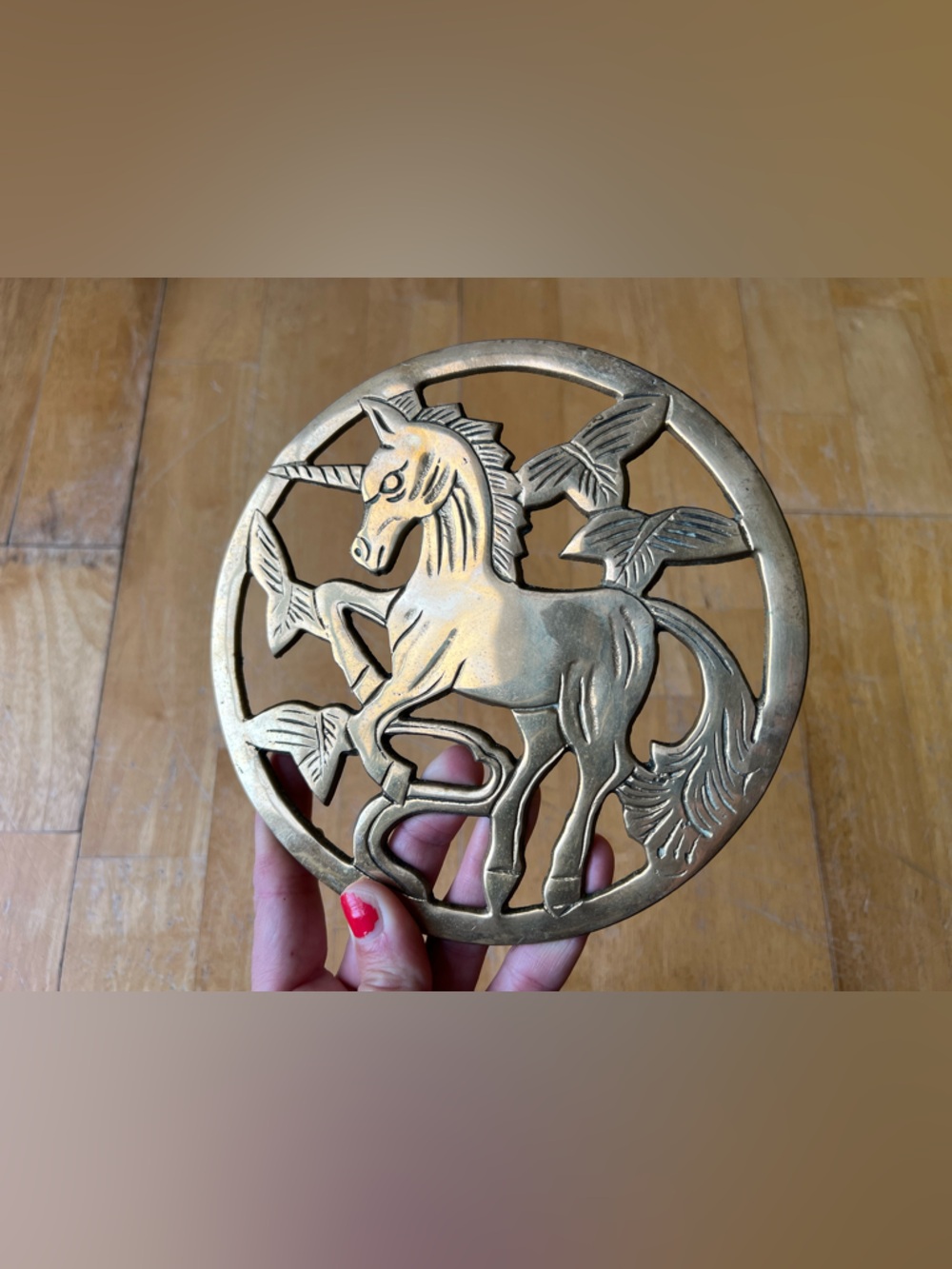 Brass Unicorn Trivet 1980-1990 kitchen wall art